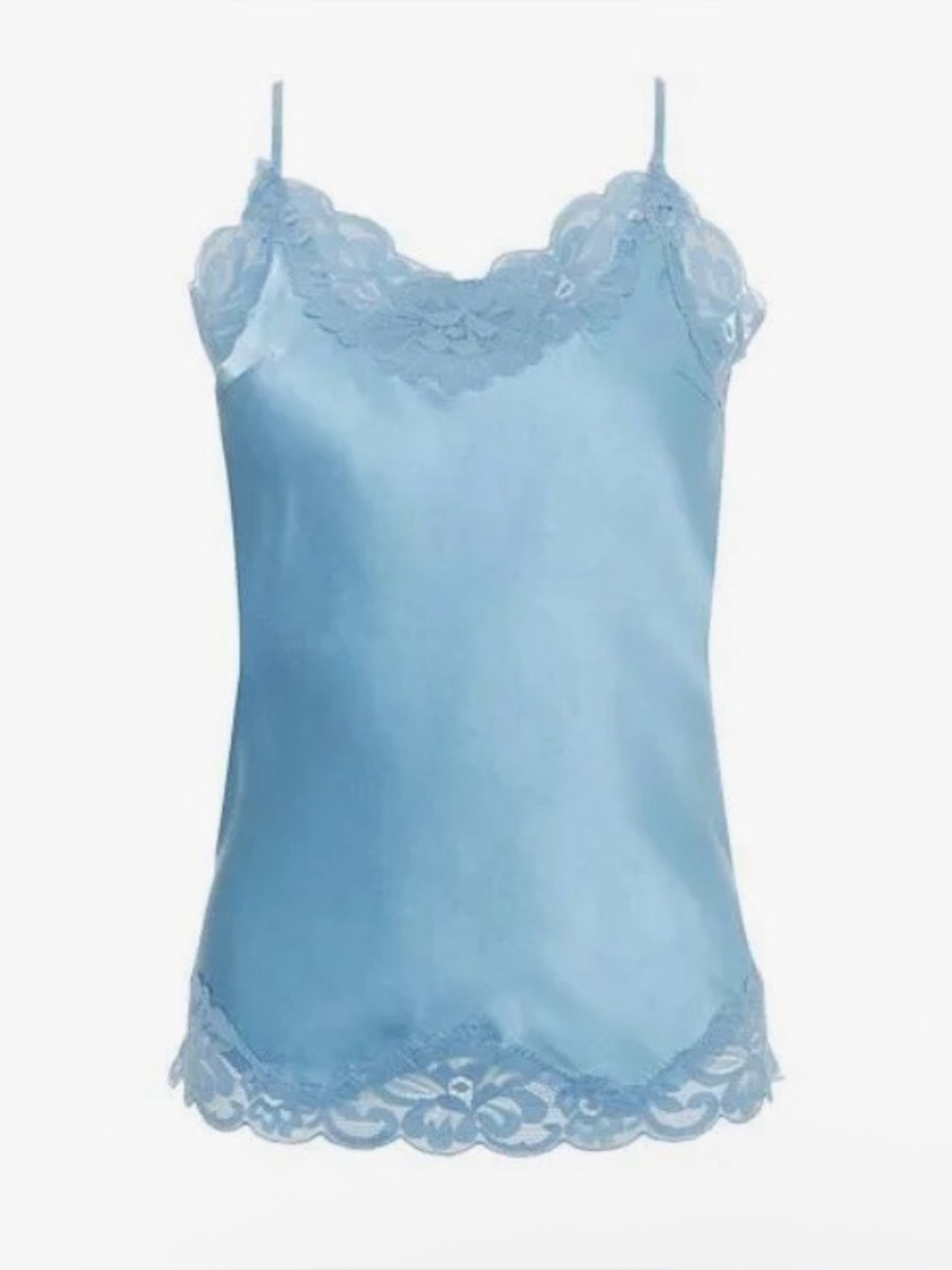 Light Blue 100% Silk Lace Cami Tank